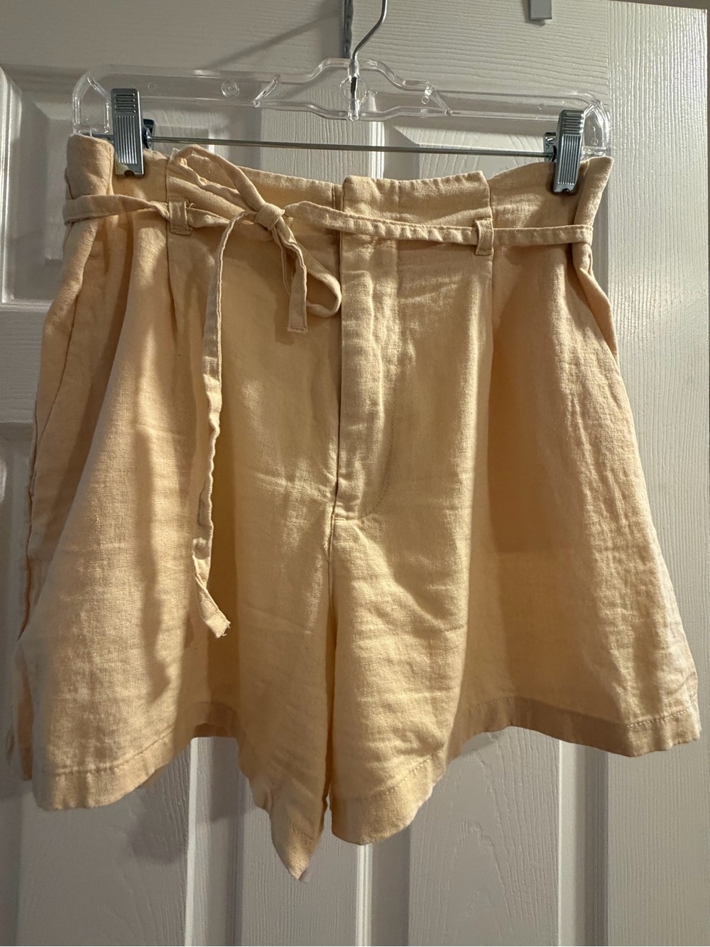 Love Tree Light Beige/yellow Paperbag Waist Linen-Blend Shorts